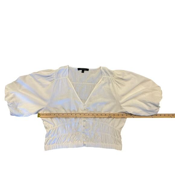 Marc New York White Linen Blend Cropped Ruched Top Balloon Sleeve Blouse Size L - Picture 4 of 7